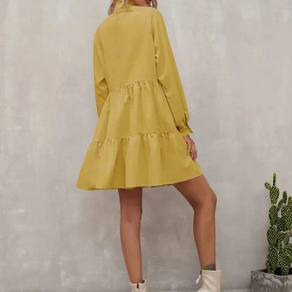 Marineblaues Kleid mit Stehkragen - Emma