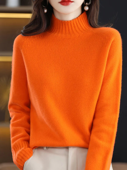 Merino woll-pullover mit stehkragen grün – olivia