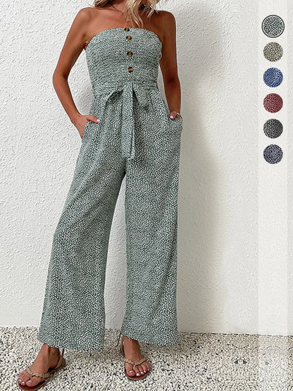 Grüner trägerloser Jumpsuit mit Gürtel - Julia