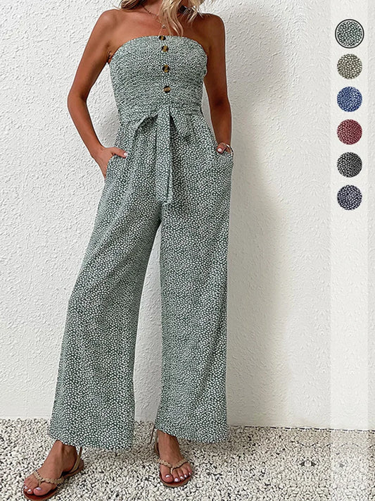 Grüner trägerloser Jumpsuit mit Gürtel - Julia