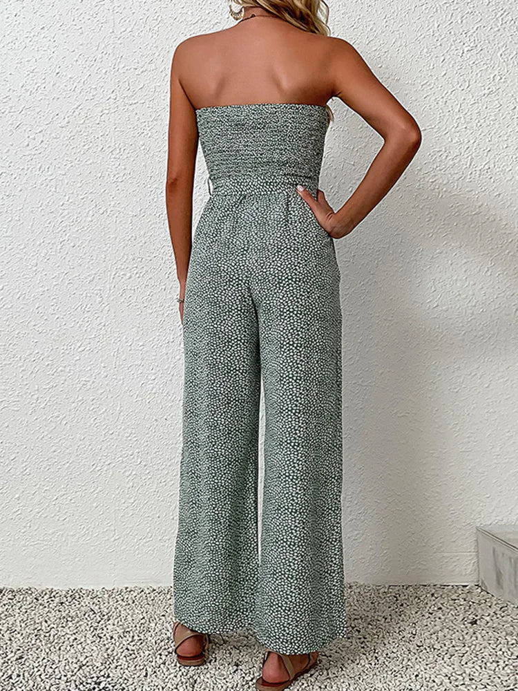 Grüner trägerloser Jumpsuit mit Gürtel - Julia
