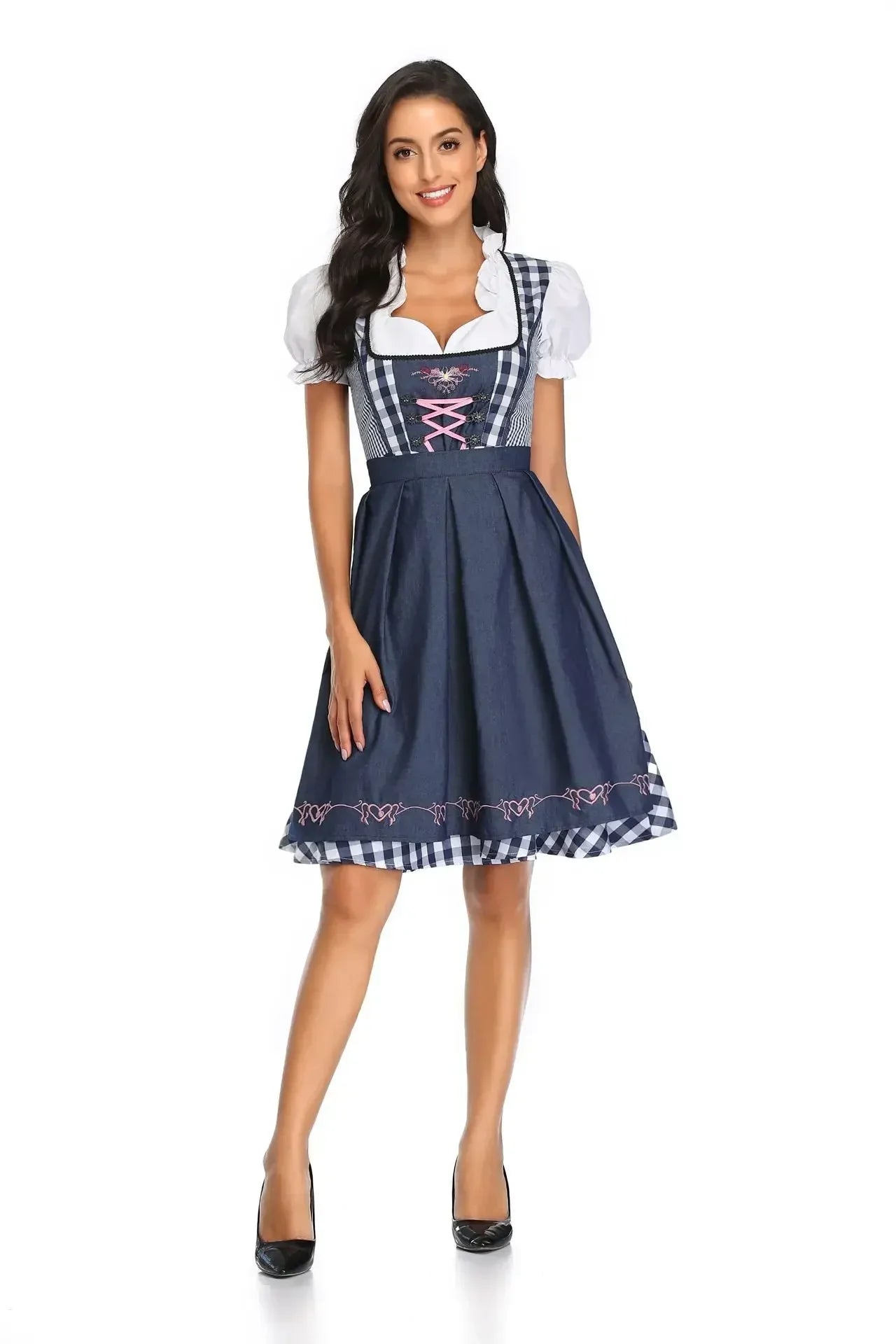 Kortright | dirndl kleid mit karomuster und kontrastschürze für frauen