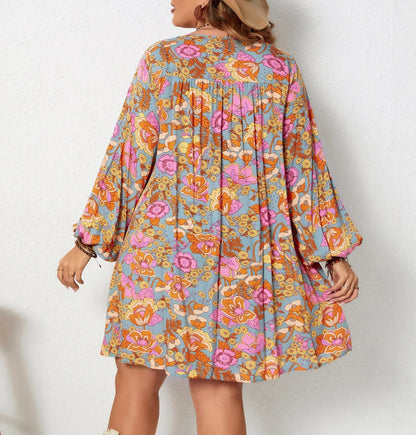 Buntes Blumenkleid mit V-Ausschnitt - Mia