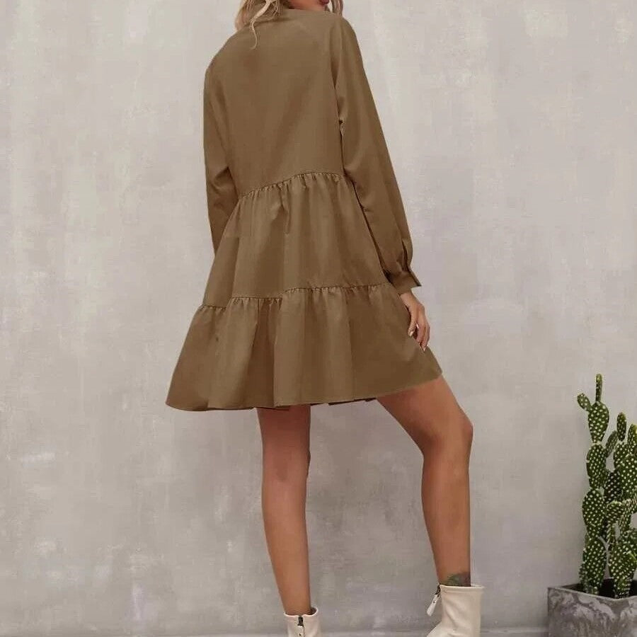 Marineblaues Kleid mit Stehkragen - Emma