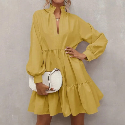 Marineblaues Kleid mit Stehkragen - Emma