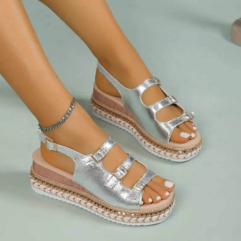 Goldene Glitzer-Plateausandalen - Lara