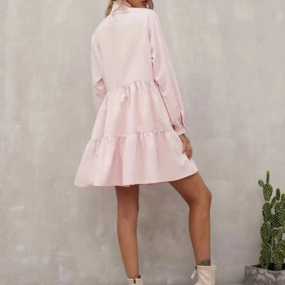 Marineblaues Kleid mit Stehkragen - Emma