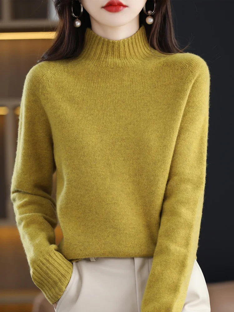 Merino woll-pullover mit stehkragen grün – olivia