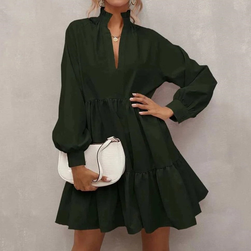 Marineblaues Kleid mit Stehkragen - Emma