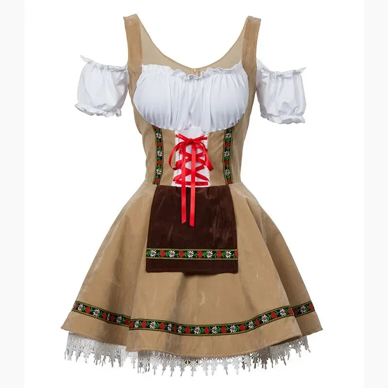Aubriella | mini-dirndl kleid mit zierborte und schnürung für frauen