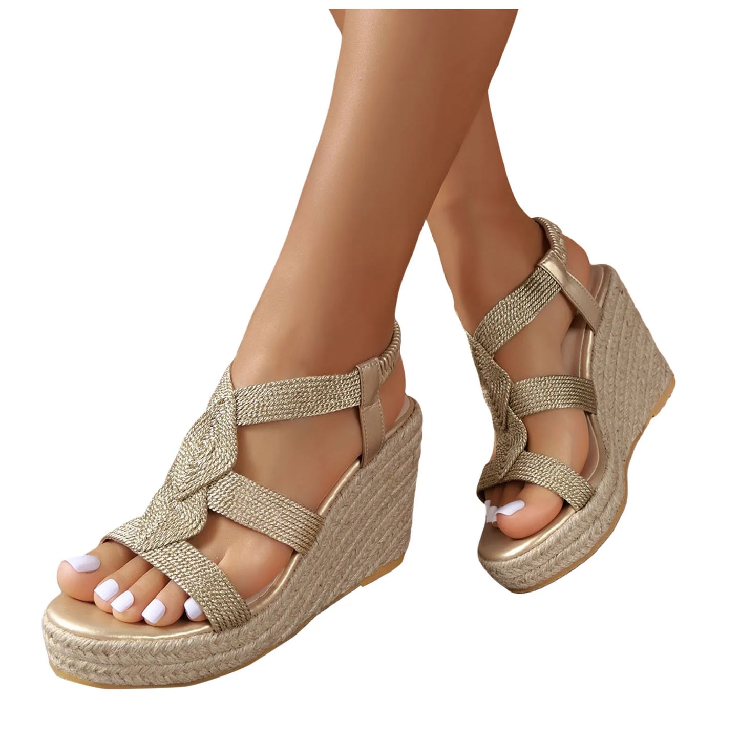 Goldene Jute-Keilsandalen - Helena