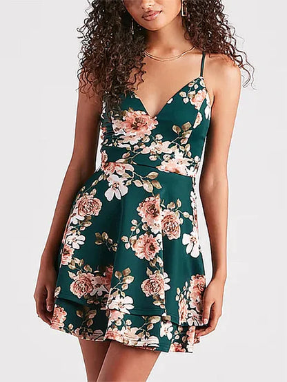 Tiefgrünes Blumenkleid - Sophie