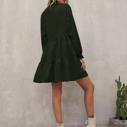 Marineblaues Kleid mit Stehkragen - Emma