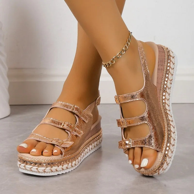 Goldene Glitzer-Plateausandalen - Lara
