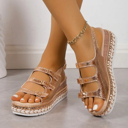 Goldene Glitzer-Plateausandalen - Lara