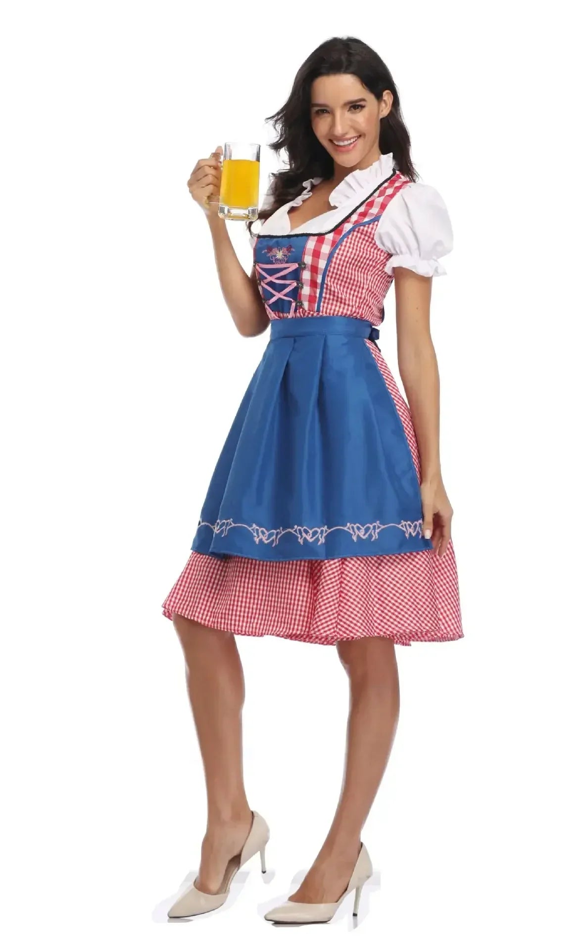 Kortright | dirndl kleid mit karomuster und kontrastschürze für frauen