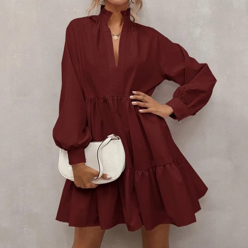 Marineblaues Kleid mit Stehkragen - Emma