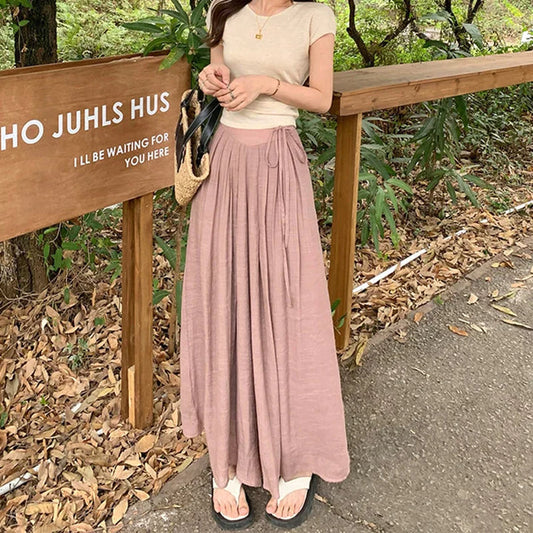 Anna - rosa maxi-leinenrock