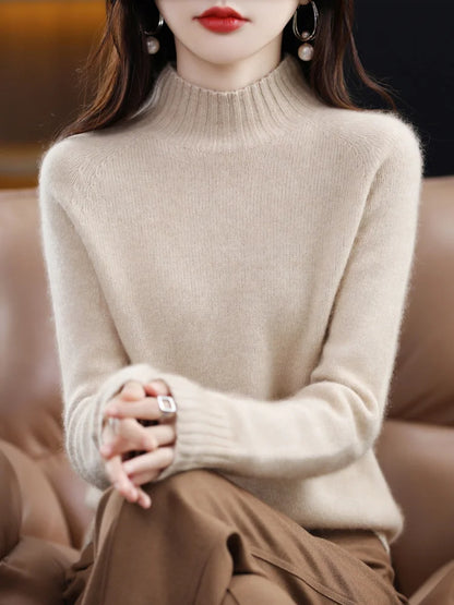 Merino woll-pullover mit stehkragen grün – olivia