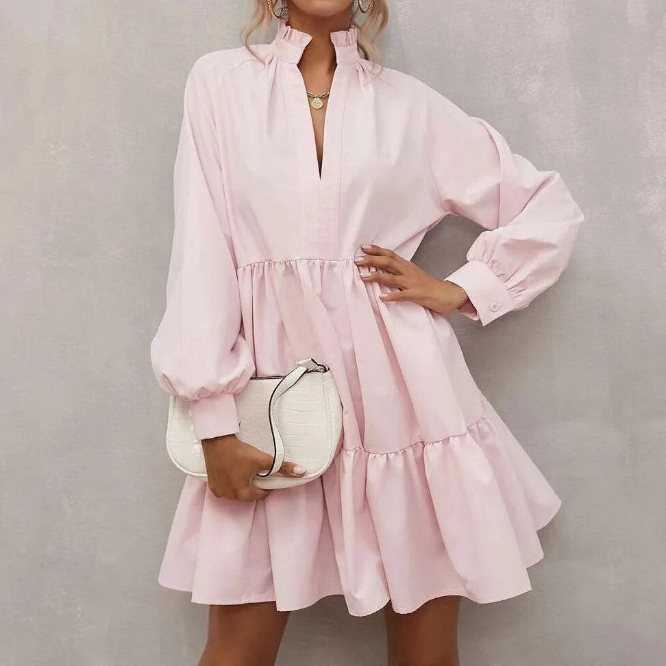 Marineblaues Kleid mit Stehkragen - Emma