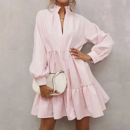 Marineblaues Kleid mit Stehkragen - Emma