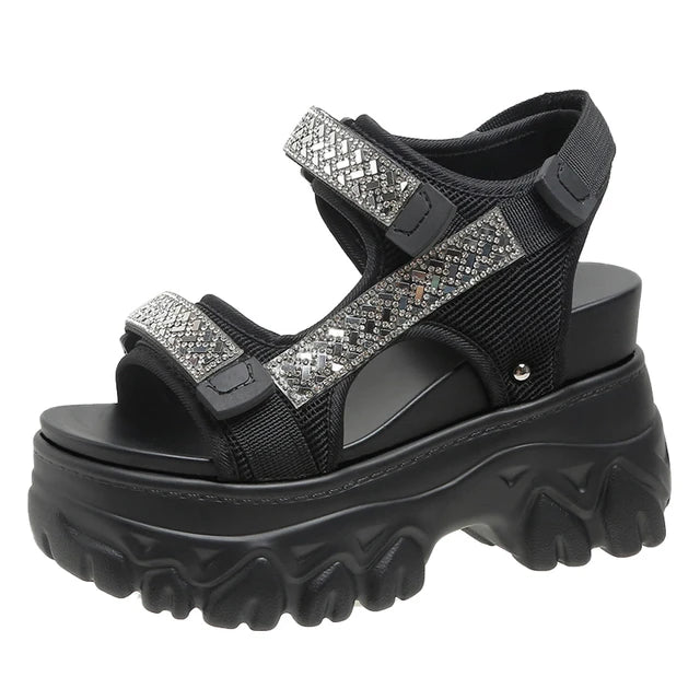 Schwarze Funkelnde Trekking-Sandalen - Zoe