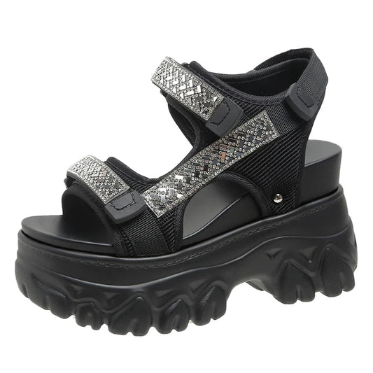 Schwarze Funkelnde Trekking-Sandalen - Zoe