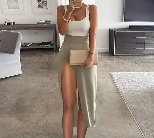 Grauer Maxi-Schlitzrock - Elena