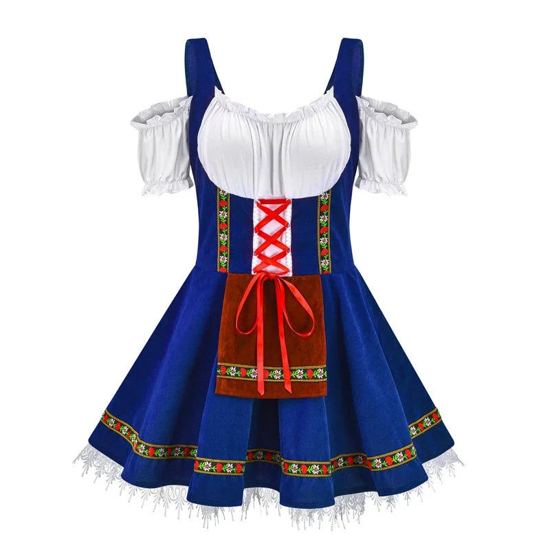 Aubriella | mini-dirndl kleid mit zierborte und schnürung für frauen