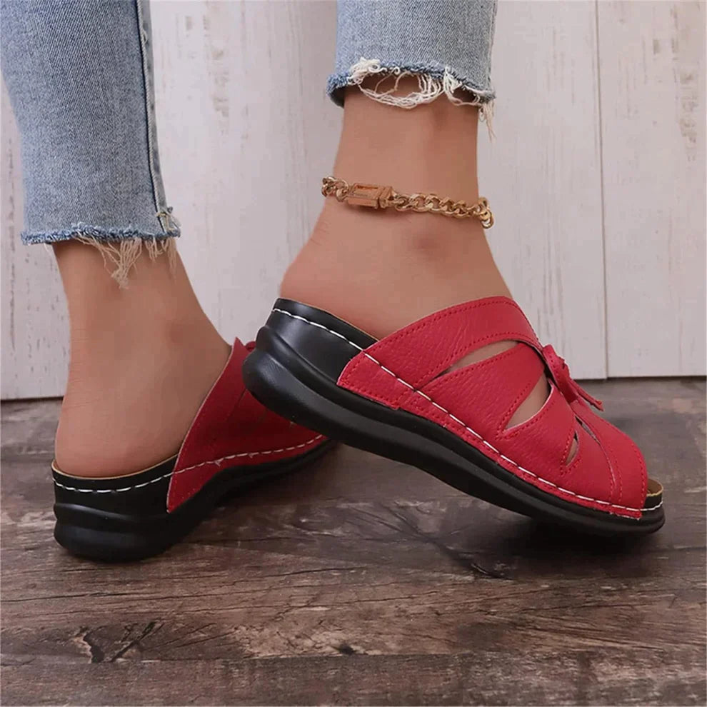 Fiona - Rote Komfort-Sandalen mit Keilabsatz