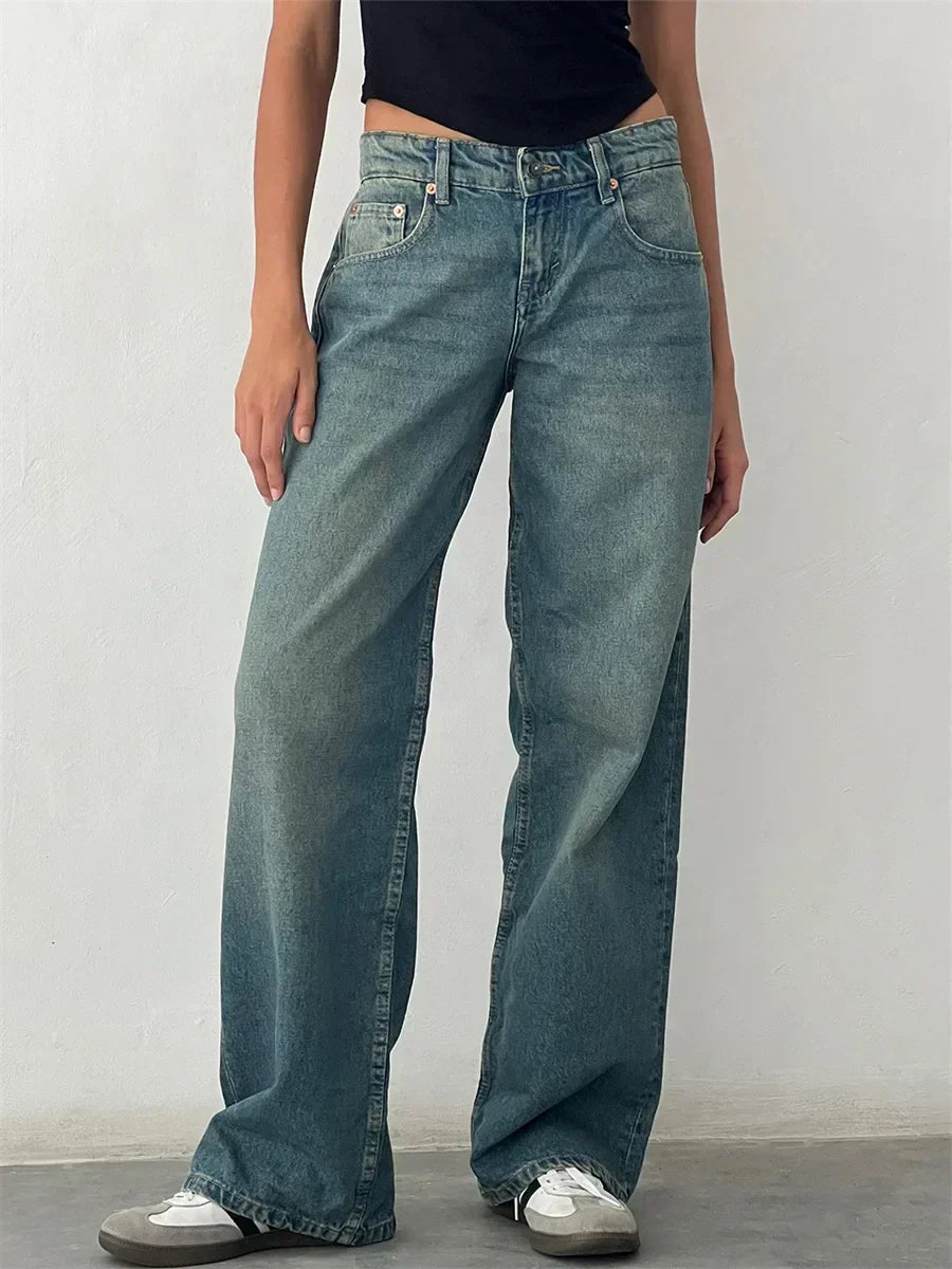 Vintage-jeans mit weitem bein für damen