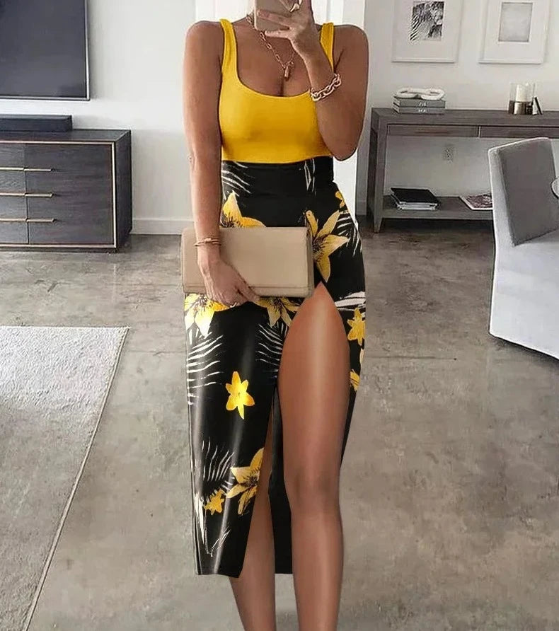 Grauer Maxi-Schlitzrock - Elena