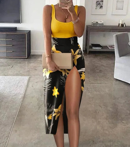 Grauer Maxi-Schlitzrock - Elena