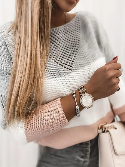 Strickpullover Grau Weiß Rosa - Elina