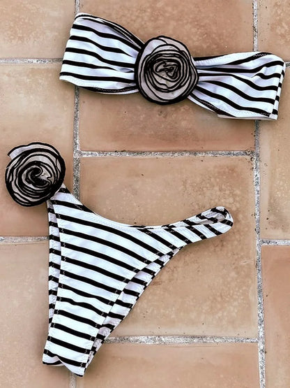 Gestreifter Bikini Rosendetail - Julia