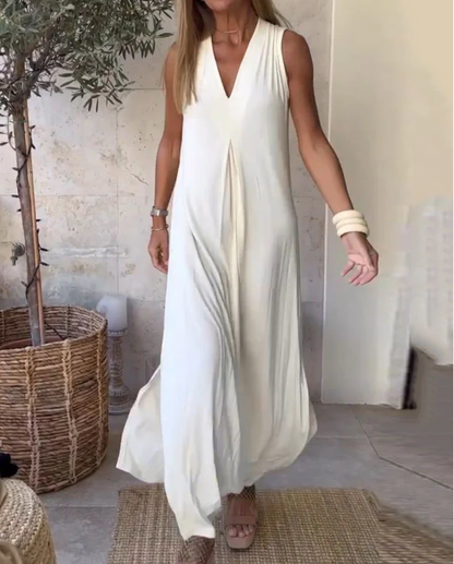 Fließendes axikleid mit v-ausschnitt