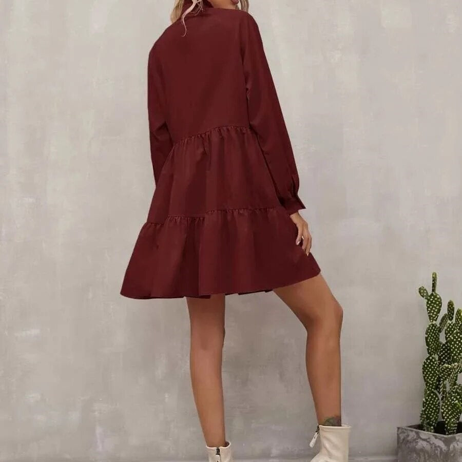 Marineblaues Kleid mit Stehkragen - Emma