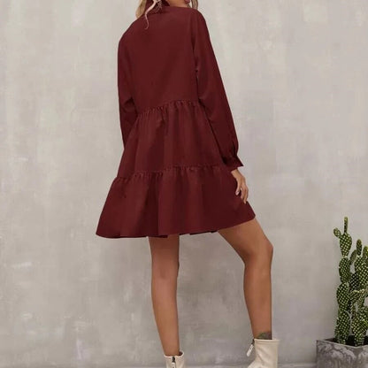 Marineblaues Kleid mit Stehkragen - Emma