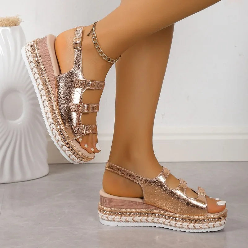 Goldene Glitzer-Plateausandalen - Lara