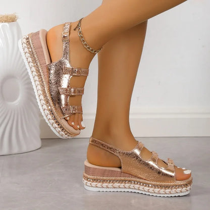 Goldene Glitzer-Plateausandalen - Lara