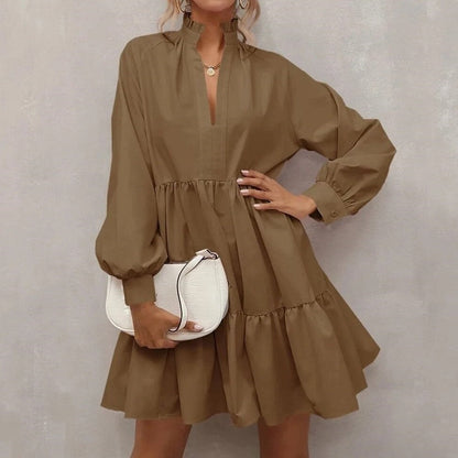 Marineblaues Kleid mit Stehkragen - Emma