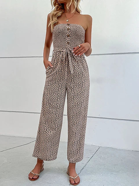 Grüner trägerloser Jumpsuit mit Gürtel - Julia