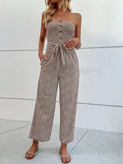 Grüner trägerloser Jumpsuit mit Gürtel - Julia