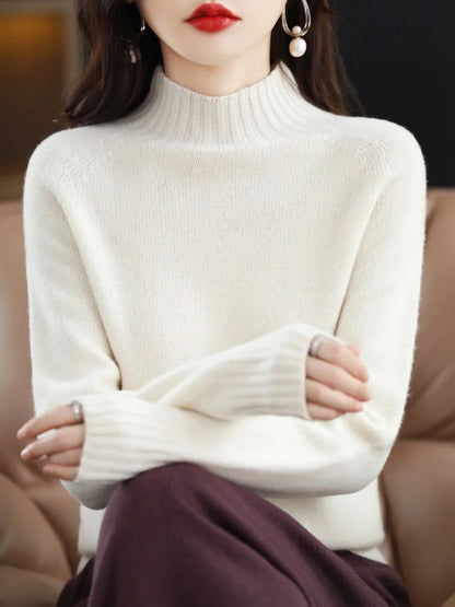 Merino woll-pullover mit stehkragen grün – olivia