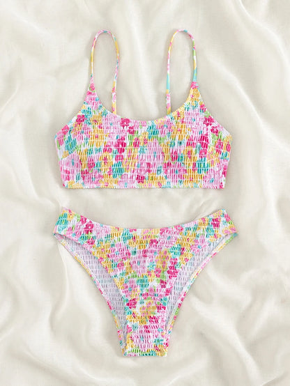Helena - Pinkfarbener Bikini mit Aquarellprint