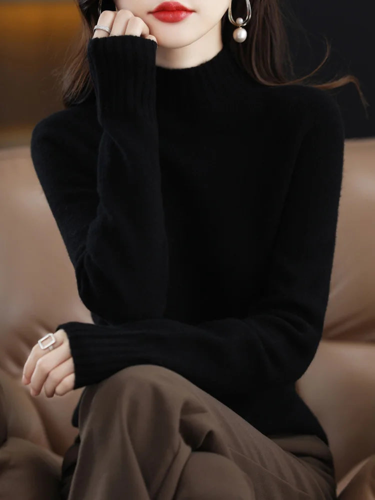 Merino woll-pullover mit stehkragen grün – olivia