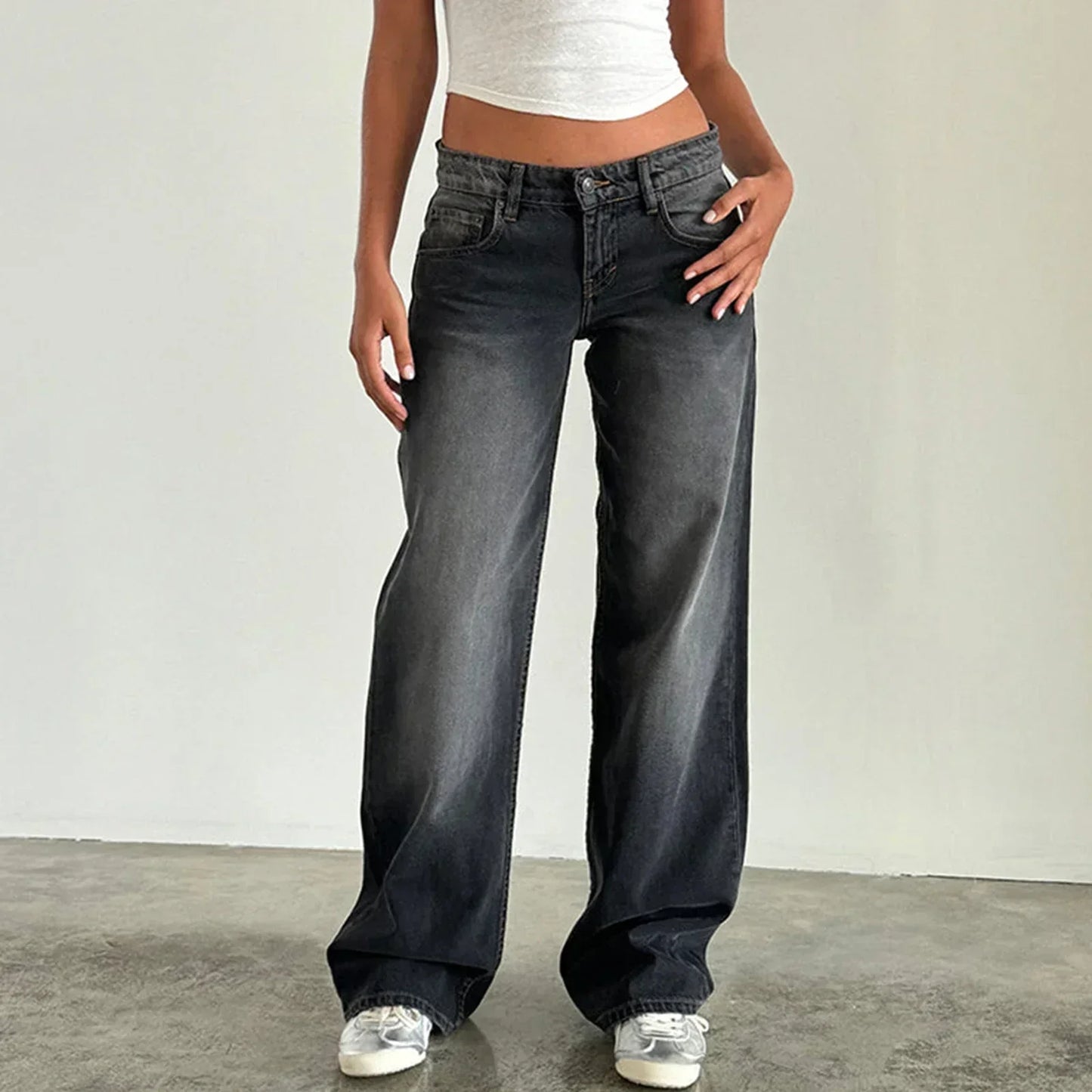 Vintage-jeans mit weitem bein für damen