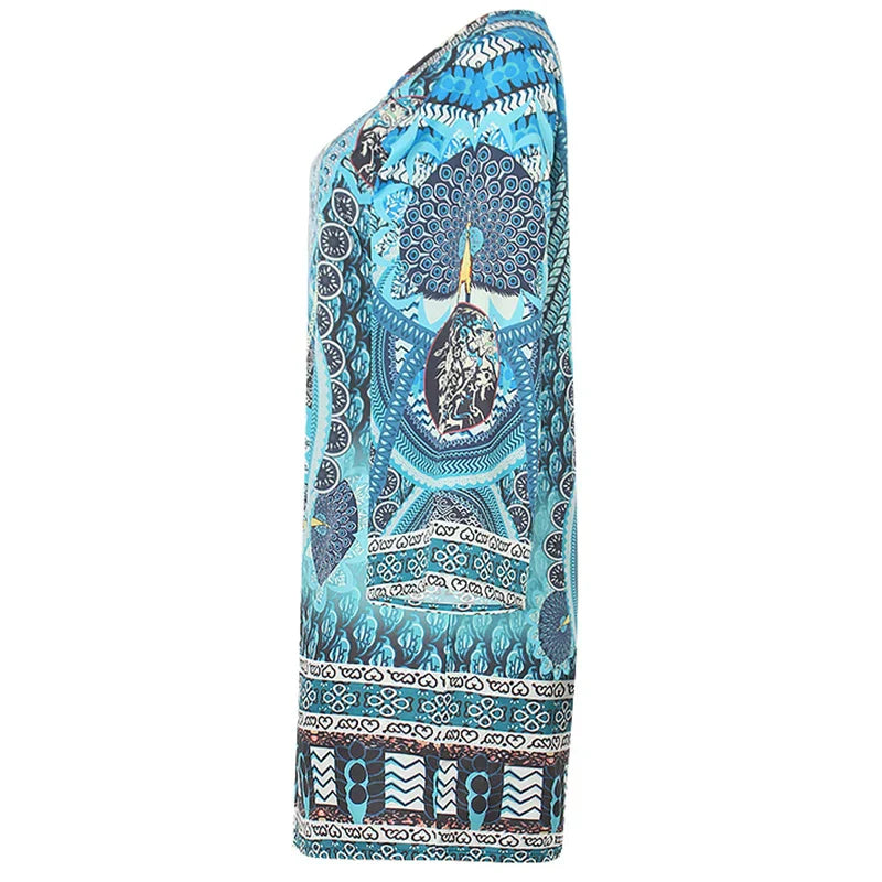 Blaues Boho-Kleid mit V-Ausschnitt und Muster - Yasmin