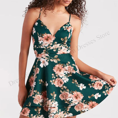 Tiefgrünes Blumenkleid - Sophie