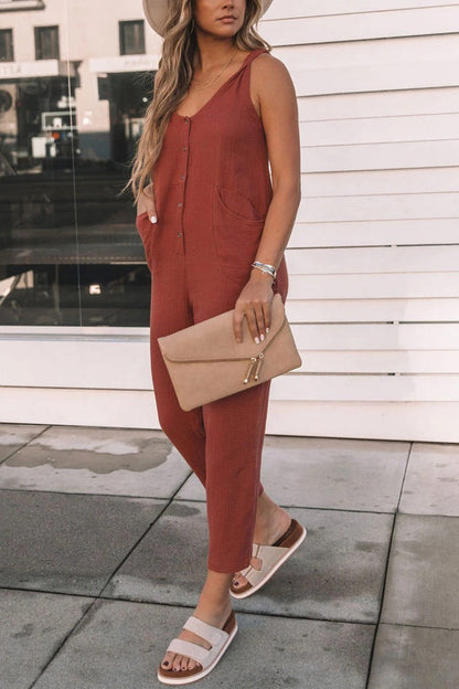 Ärmelloser Jumpsuit mit Knopfleiste und Hoher Taille